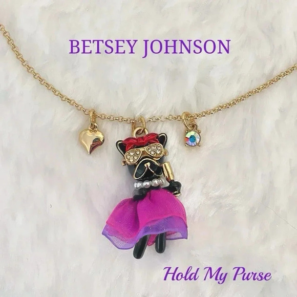 Betsey Johnson Party Animal Frenchie Pendant Charm Gold Necklace NIB - Picture 1 of 8